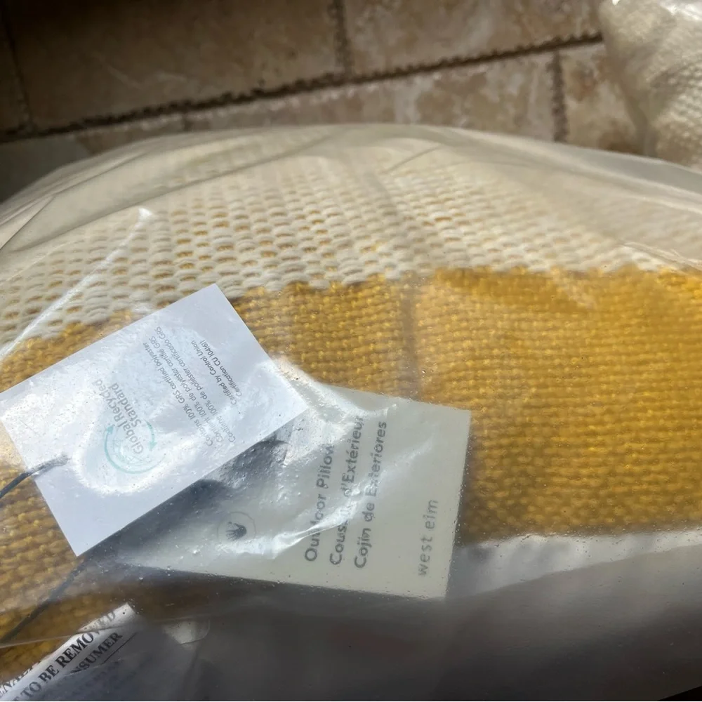 West Elm Indoor Outdoor Pillows (tan and light yellow)